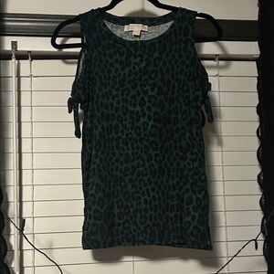 Michael Kors Off The Shoulder Green Leopard Print Top